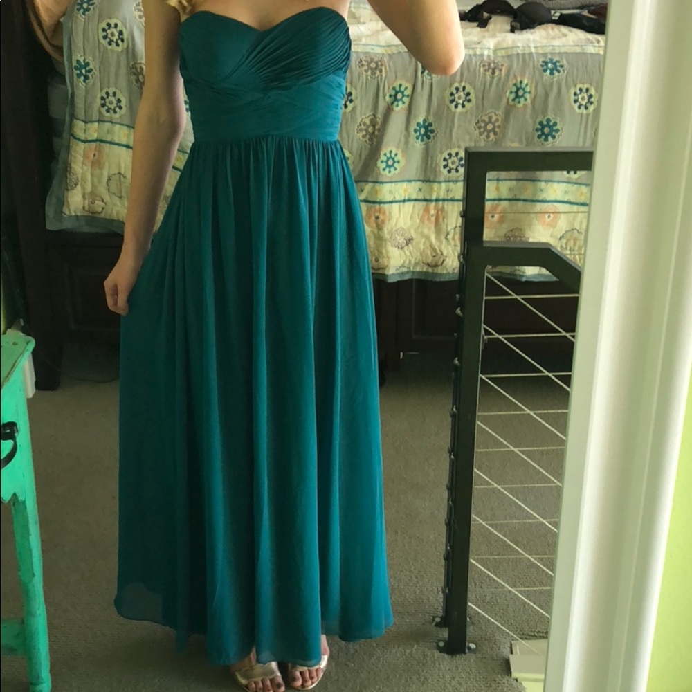 Revelry Dark Teal Strapless Chiffon Gown